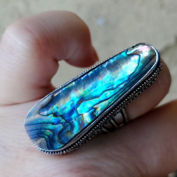 New Oversized Abalone Shell 925 Silver Statement Ring. - Picture 2 of 16